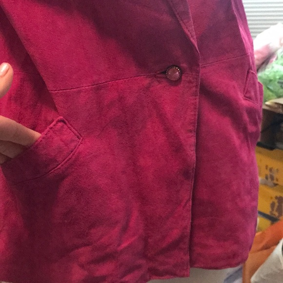 Suede leather blazer raspberry fully lined.leather jacket size M vintage - Picture 5 of 8